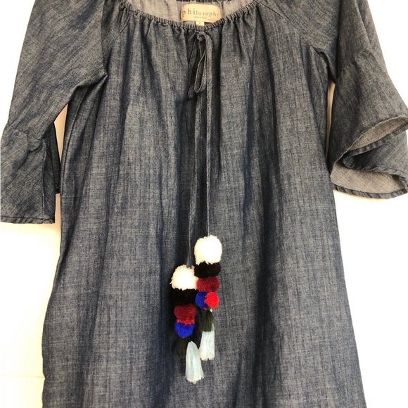 Philosophy Blue Chambray Off-Shoulder Mini A-Line Dress - Picture 5 of 9